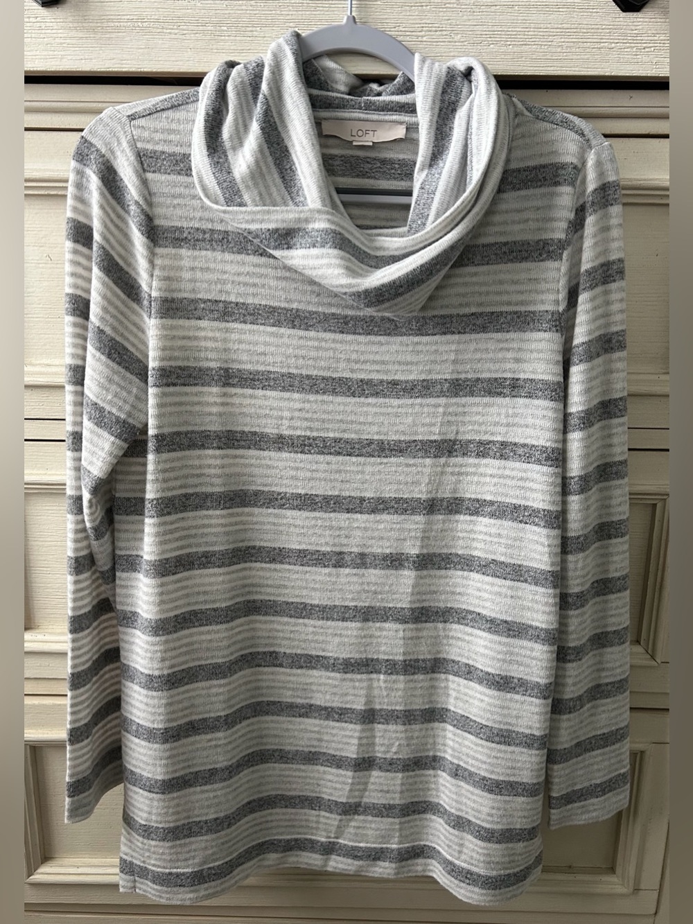 LOFT Gray & Cream Striped Sweater